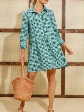 Tuckernuck Teal Patterned Mini Shirt Dress